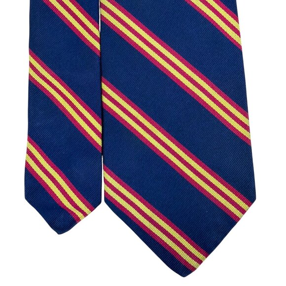 Vintage Brooks Brothers Navy & Yellow Striped Silk Blend Tie Woven In England - Picture 3 of 7